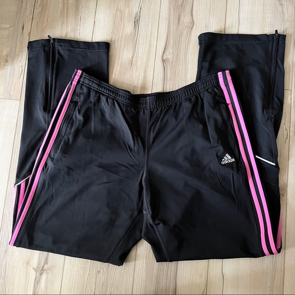 adidas Pants - Vintage Adidas black & pink track pants L 90s